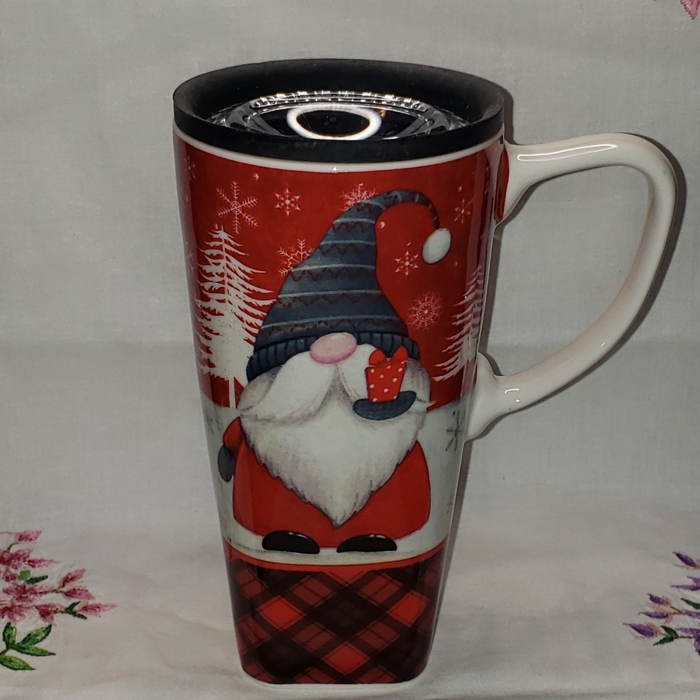 Festive Gnome Evergreen Travel Ceramic Coffee Mug